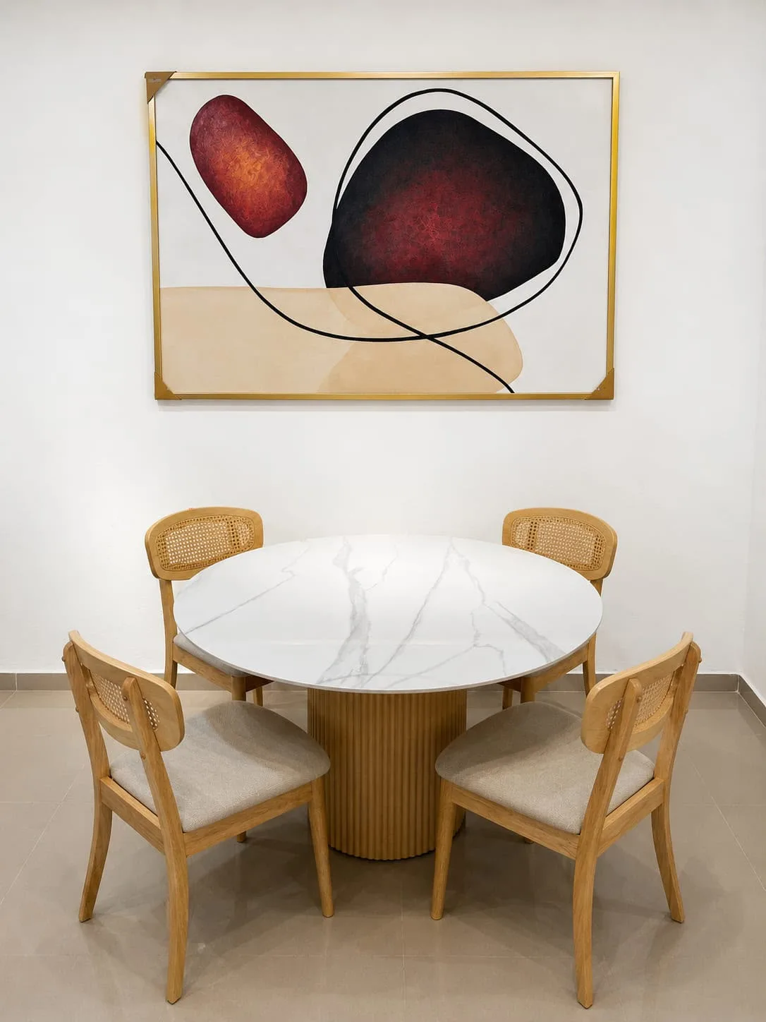 Comedor Redondo de Piedra sinterizada tope 120 cm base mdf - Sillas en madera fresno