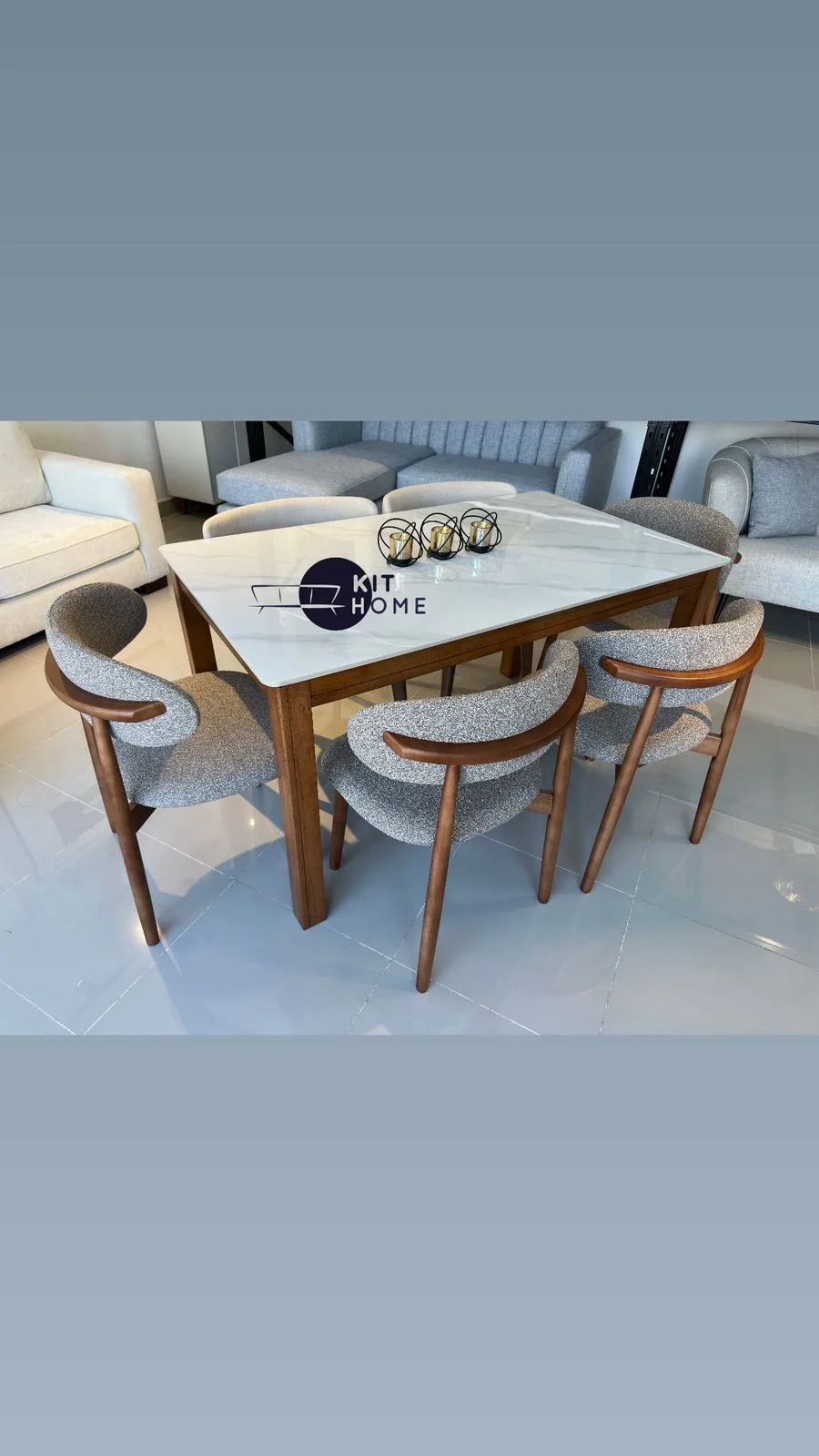 Comedor Rectangular Tope Piedra sinterizada 55" x 32"- Sillas madera Eucalipto