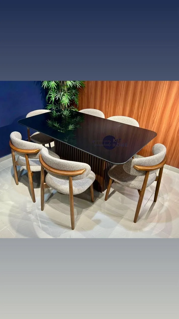 Comedor rectangular Tope Cristal Adherido 63" x 35" - Sillas madera Eucalipto