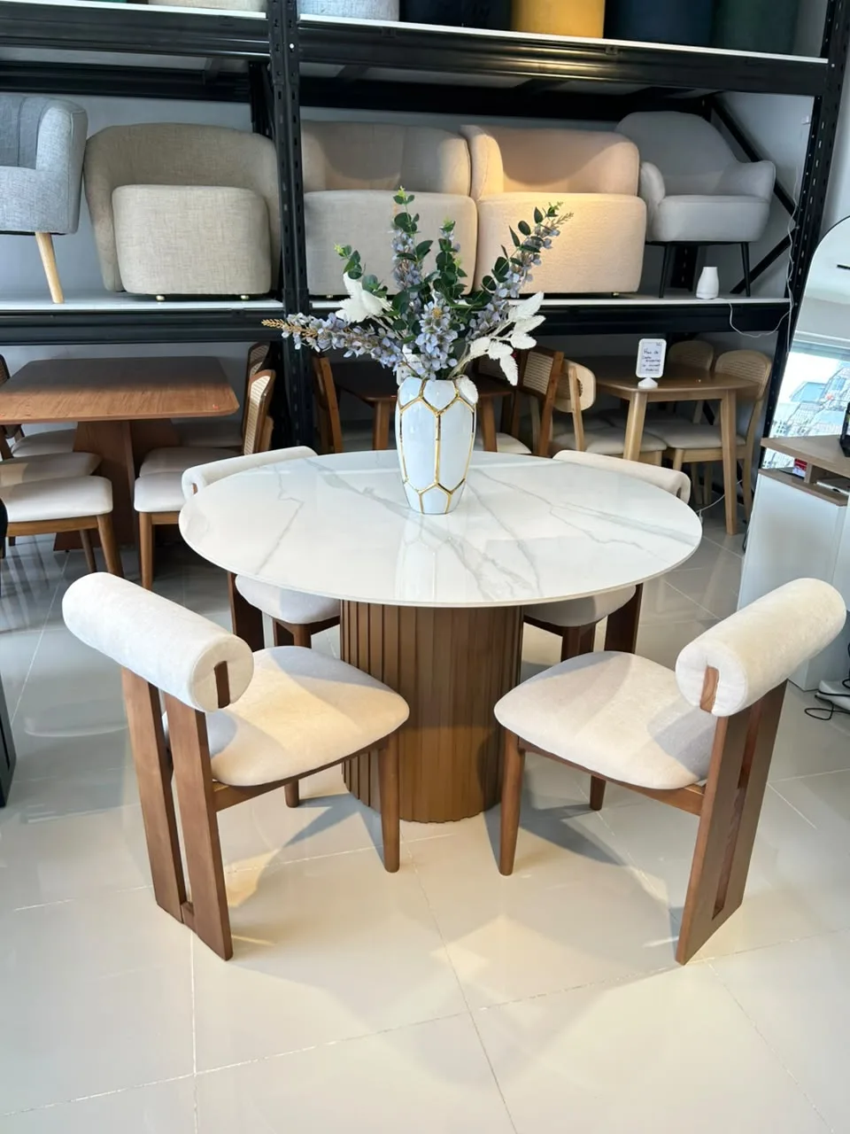 Comedor Tope Piedra Sinterizada 120 cm - Sillas madera Eucalipto