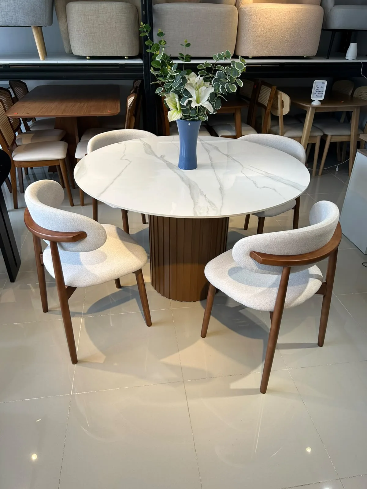 Comedor Tope De Piedra Sinterizada 120 cm - Sillas madera Eucalipto