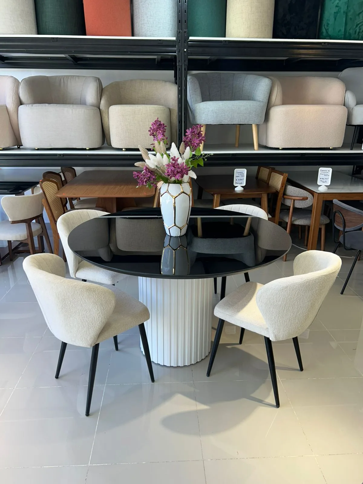 Comedor Tope 130 cm Cristal Adherido- Sillas tapizado Beige